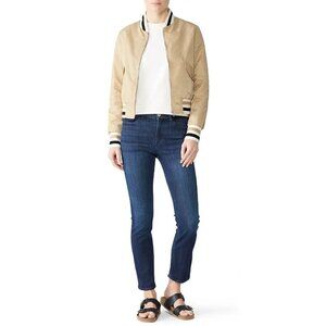 Samantha Sipos Stripe Rib Knit Bomber Jacket in Sand Small